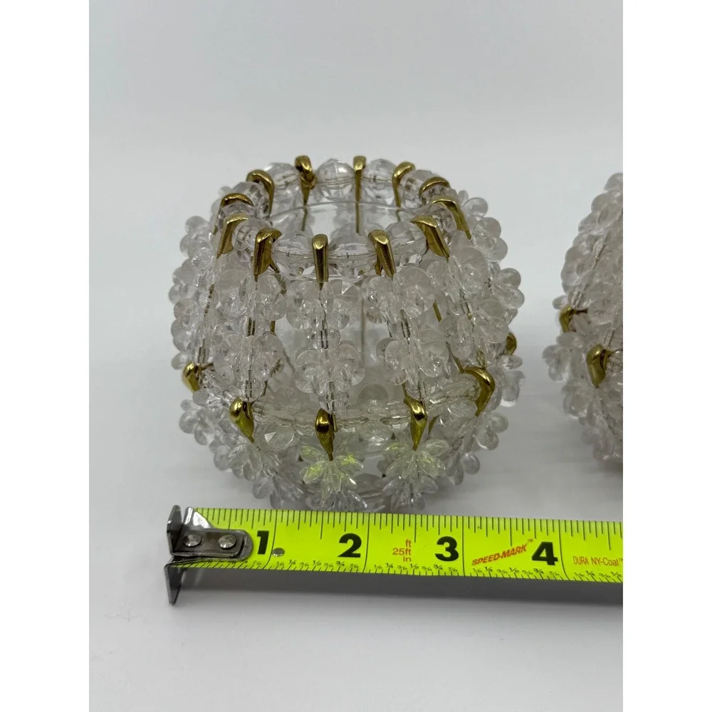 2 Safety Pin Beaded Candle Holders‎ Vintage Handmade 3.5